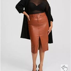 Brown Leather Midi Skirt Torrid